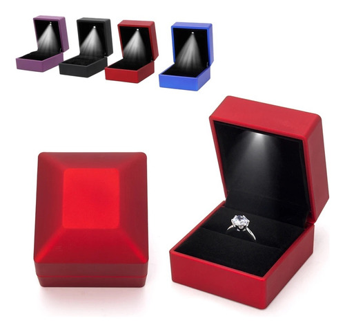 Caja Estuche Para Anillo De Compromiso Aretes Con Luz Led