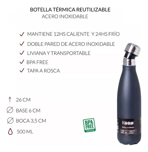 Botella Termica Deportiva Keep Acero Inoxidable 500 Ml