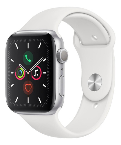 Apple Series 5 Watch (GPS) - Caja de aluminio color plata de 44 mm - Correa deportiva blanco