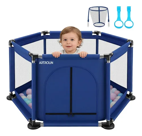 Corralito ARTROLIN Hexagonal de Juegos para Bebés con Red de Baloncesto y Anillos de Tracción