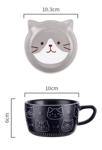 Taza De Cerámica Con Plato Y Grabado 3d Kawaii