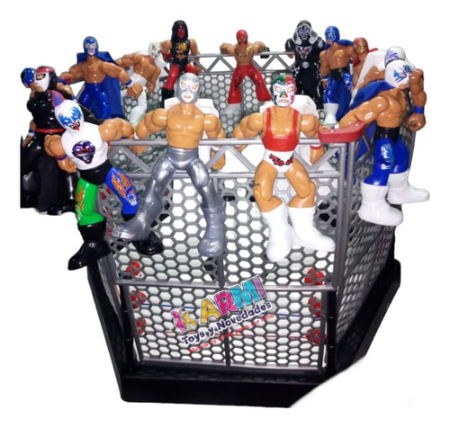 Ring D Jaula Lucha Libre + 2 Luchadores Patones + Accesorios