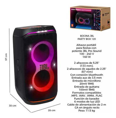 Corneta Jbl Partybox Club 120 Con Luces Splashproof 12hs