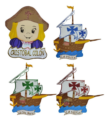 Figuras De Foami: Carabelas Y Cristóbal Colón 4 Piezas 50cm