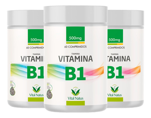 Kit 3 Vitamina B1 Tiamina 3x60 Comps 1,2mg - Kit C/ 180comps