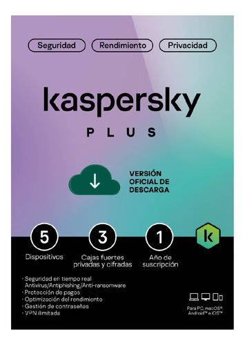 Licencia Internet Security Kaspersky 5 Dispositivo 1 Año
