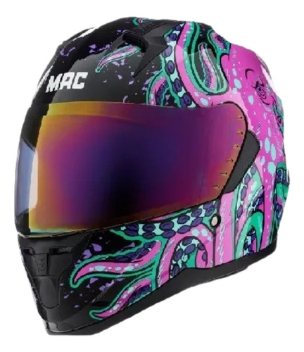 Casco Moto Integral Mac Octupus Negro Rosa Agrobikes