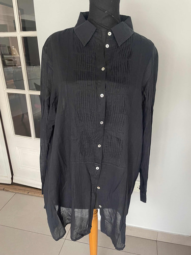 Camisa / Camisola Negra Con Alforzas Voile De Algodon Awada