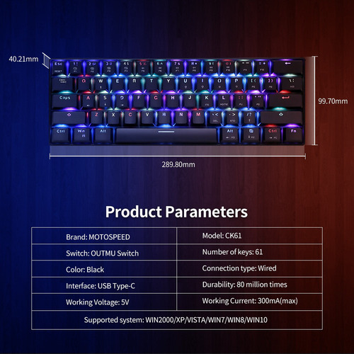 Teclado Motospeed Ck61 Rgb Mecánico Outmu