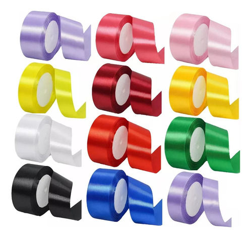 12 Rollos Listón Satinado Colores Decoracion 4cm 270 Metros Lisa