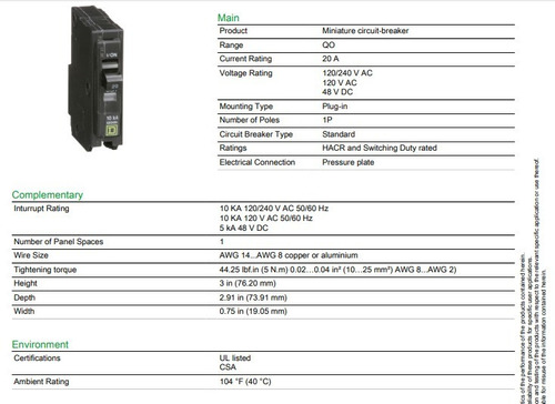Imagen 4 de 6 de Pastilla Interruptor Termomagnético 1polo20a Qo120 Schneider
