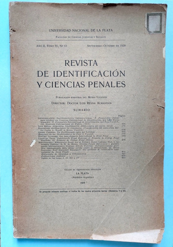 Criminalistica Revista Identificación Penales 1929 Vucetich