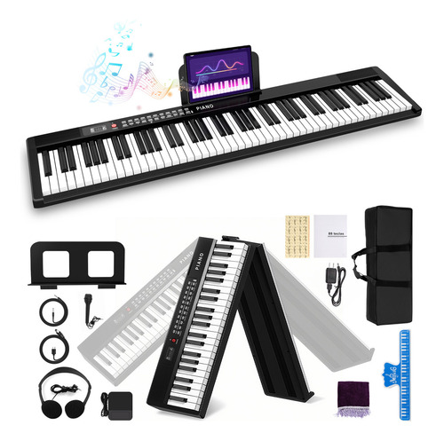 Teclado Musical Electrónico Bluetooth Midi De 88 Teclas 1000 Ritmos Y Tonos Y 150 Demo Songs Adecuado como regalo de cumpleaños, regalo del Día del Niño, regalo de la temporada de graduación, regalo d