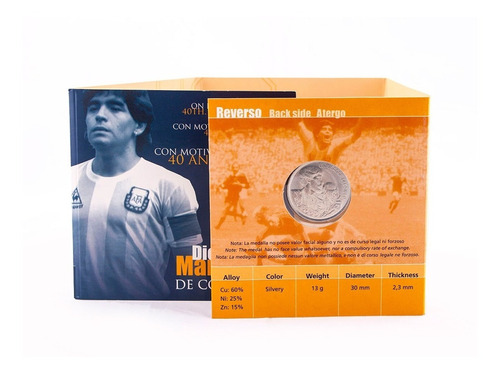 Imagen 1 de 9 de Moneda Niquel Diego Maradona De Coleccion 40 Aniversario