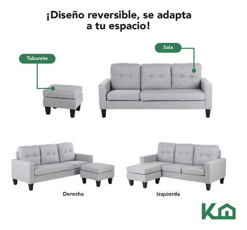Sofá Sala Esquinera Izquierda Sillón Reversible Madera