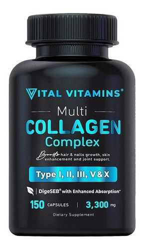 Vital Vitamins Collagen Colágeno Múltiple 3300 Mg 150 Cáps 