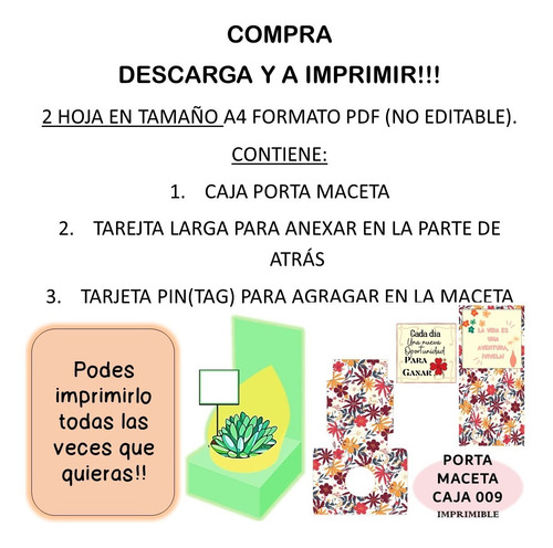 Imagen 2 de 3 de Imprimible Caja Porta Maceta 09 Frase Tag Regalo Empresarial