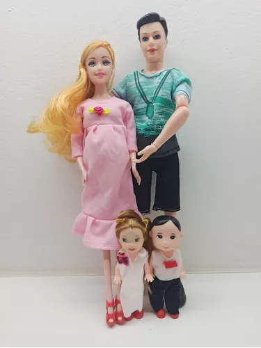 Boneca Barbie Grávida E Família Carrinho E Papai Mamãe Filho