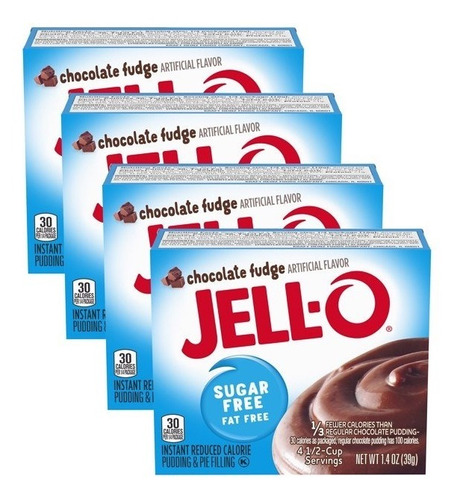 Jell-o Pudding Chocolate Fudge Sin Azucar Gelatina 4 Pz.