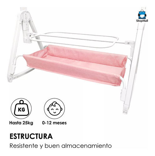 Cuna Corral Colecho Para Bebés Antirreflujo Mecedora Color Rosa Diseño De La Tela Lisa