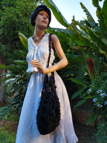 Remera Top Tejida Artesanal Algodon/saten Boho Crochet