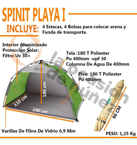 Imagen 2 de 7 de Carpa Playera Autoarmable Automatica Spinit Playa Sombrilla