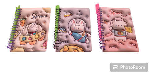 Sku 1 Pack De 3 Libretas De Raya Con Bolígrafo Diseño Kawaii