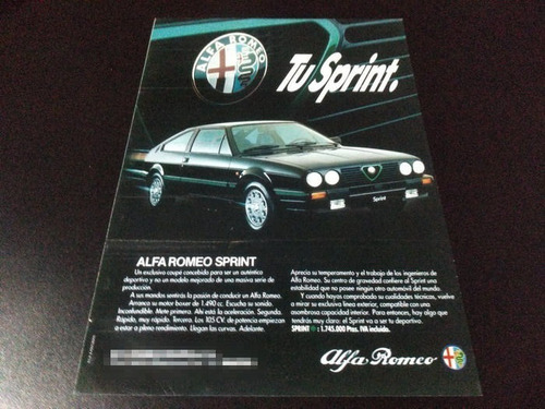 (pa505) Publicidad Clipping Alfa Romeo Sprint * 1982
