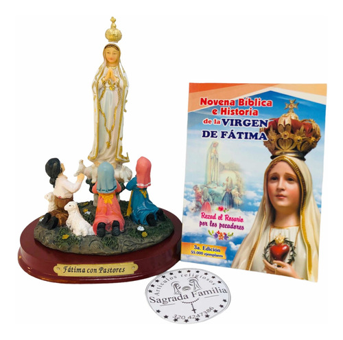 Virgen De Fátima Con Pastores 15cm + Novena Bíblica