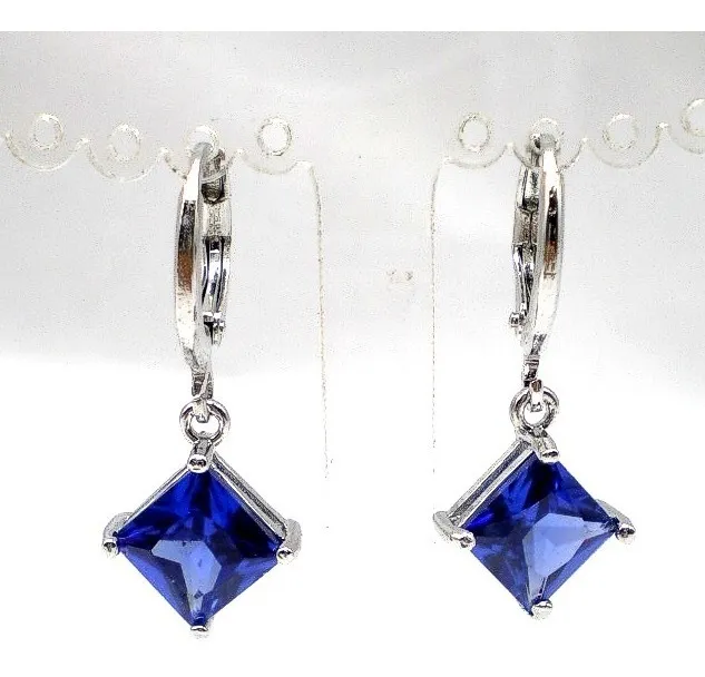 Aros De Plata 925 Y Cristal Color Azul