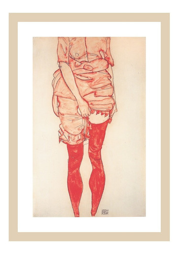 Cuadro Mujer De Pie En Rojo Egon Schiele 28x38 Cm Mycarte