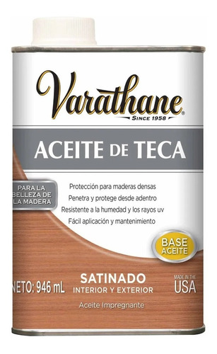 Aceite De Teca Para Maderas Densas 0,946 L Varathane
