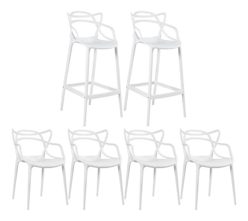 Kit Allegra  4 Cadeiras + 2 Banquetas Altas Ana Maria Cores Cor da estrutura da cadeira Branco