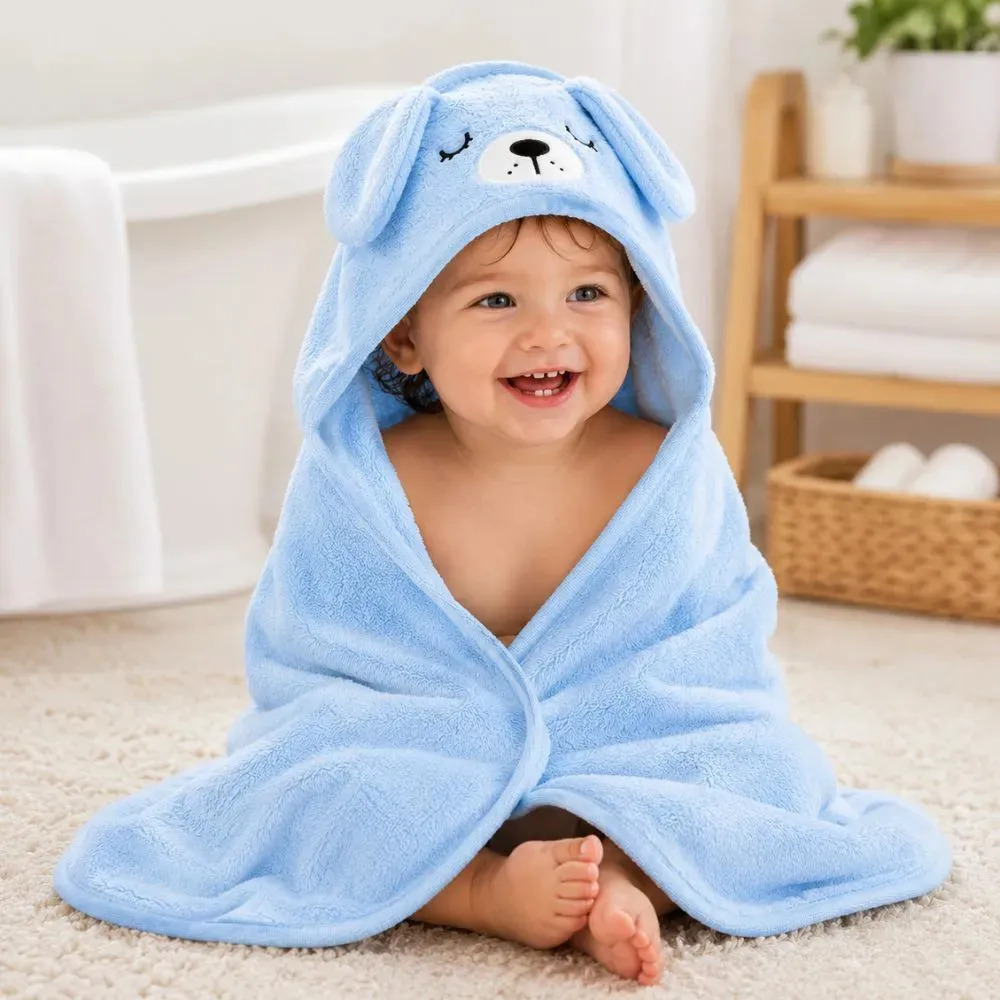 Toalha Infantil Pós Banho Com Capuz 80x80 Maciez Extra Azul