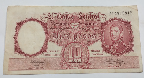 Billete 10pesos, M. Nacionao 1950. B. C República Argentina. (Usado)