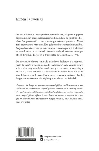 El aprendizaje del escritor, de Borges, Jorge Luis. Serie Ensayo Editorial Lumen, tapa pasta blanda, edición 1ra edición en español, 2013