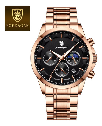 Reloj De Negocios Poedagar P928 Cronógrafo Luminoso De Cuarzo Color De La Correa Oro/negro