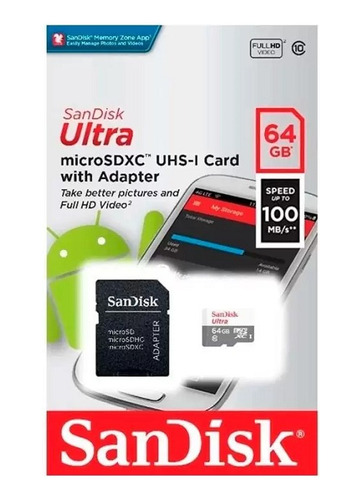 Cartão Micro Sd Ultra 64gb Classe 10 100mbs Promoção Sandisk