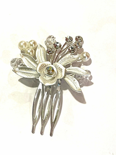 Imagen 1 de 3 de Peineta Flor, Strass Y Perlas Tocado Novia Bella