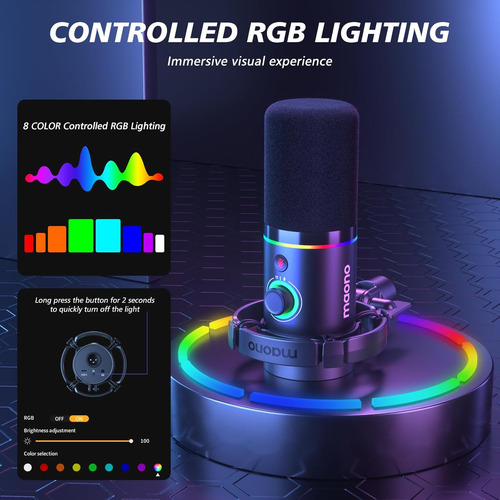 Maono Xlr/usb Kit De Micrófono Dinámico, Rgb Podcast Mic...