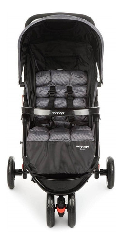Carrinho de bebê 3 rodas Voyage Travel system Delta cinza-grid com chassi de cor preto