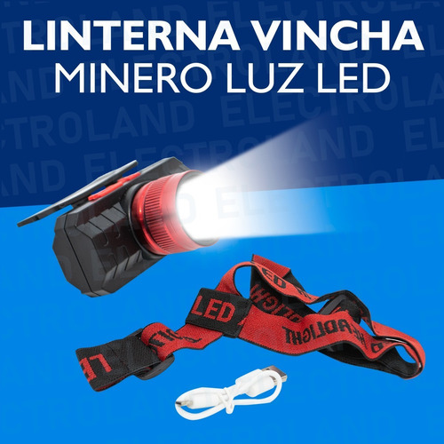 Imagen 9 de 10 de Linterna Minera Camping Vincha 3 Modos De Luz Led Recargable