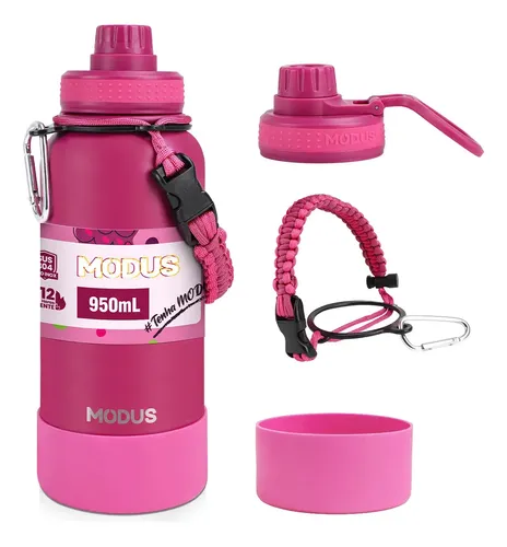 Modus Garrafa Térmica 950ml Aço Inox 304 Com Base De Silicone E Alça Paracord Fúcsia-e868