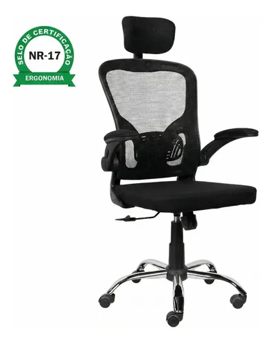 Cadeira Escritório Ergonômica Ajuste Lombar Laudo NR-17 Giratória Office Estofado Tecido/mesh Marca Brin7 Modelo B7-001-PT
