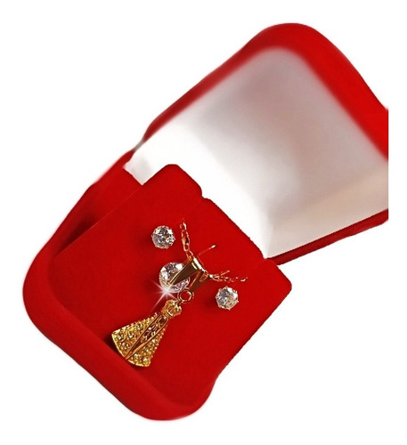 Conjunto Colar E Brinco Pedra Azul Nossa Senhora + Brinde