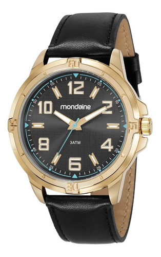 Relógio Mondaine Masculino 83450gpmvdh2 Couro Mostr Preto Cor do bisel Dourado