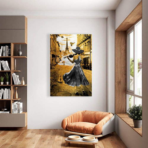 Cuadro Decorativo Mujer Tocando Violín En Dorado 45x30