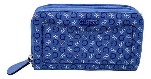 Cartera Guess Factory Tempe SLG Double Zip Around Aa826357 Color Azul Diseño De La Tela Liso