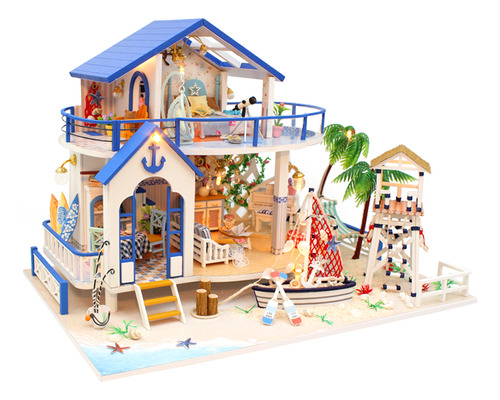 Maqueta De Casa De Muñecas Con Kit De Mar Con Muebles De Mad