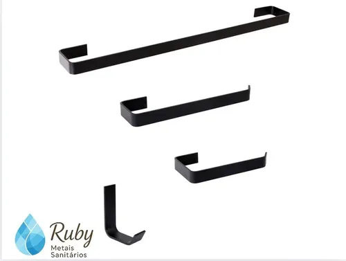 Kit Acessórios Banheiro Lavabo4 Peças Preto Fosco